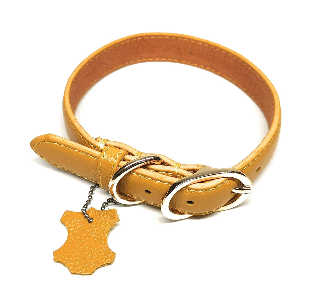 VIGOROUS Leather Contrast Stitch Dog/Puppy Collar - Yellow, Small - PawsPlanet Australia