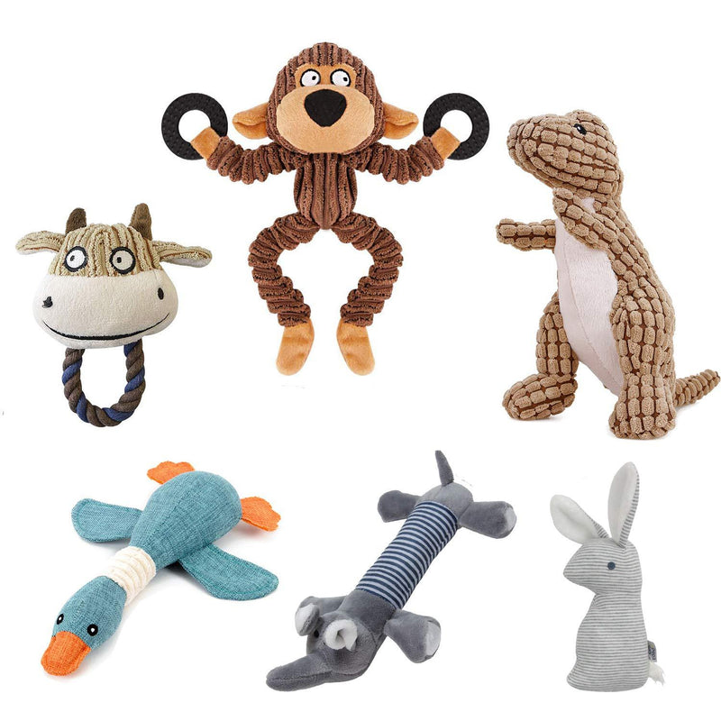 Нсрet Squeaky Dog Toys 6 Pack Toys Set, Dog Plush Toy, Durable Chew Toys for Puppy Small Medium Large Dogs - Monkey, Dinosaur, Wild goose, Rabbit, Elephant and Bull - PawsPlanet Australia