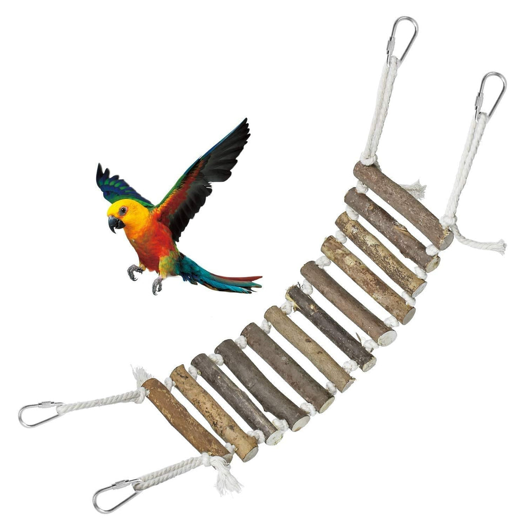 COCOCITY Parrots Trainning Toy, Natural Wood Ladder with Rope Swing Bridge for Lovebird Canary Finch Small Parrot Hamster Rat Chinchilla Cage Perch Swing Toy - PawsPlanet Australia