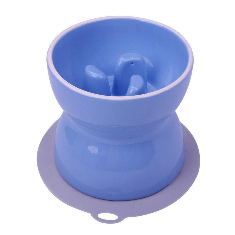 [Australia] - Super Design Ceramics Raised Slow Feeder Dog Bowl, Porcelain Elevated Dog Feeder for Food and Water, Less Regurgitating and Vomiting L Blue 