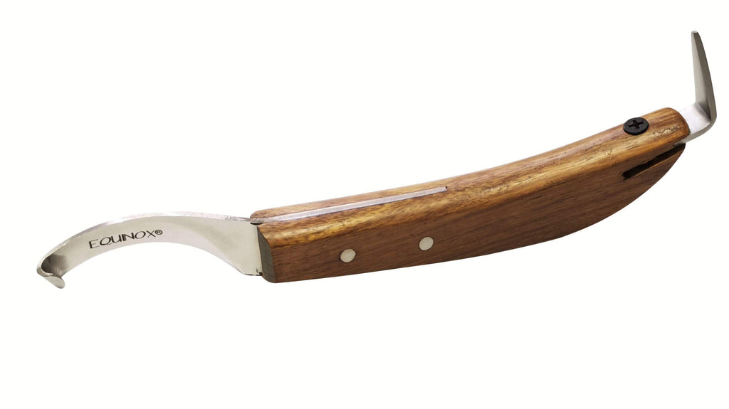 EQUINOX Farrier Hoof Knife Drop Blade Razor Edge with Hoof Pick Tail Ergonomic Banana Handle - PawsPlanet Australia