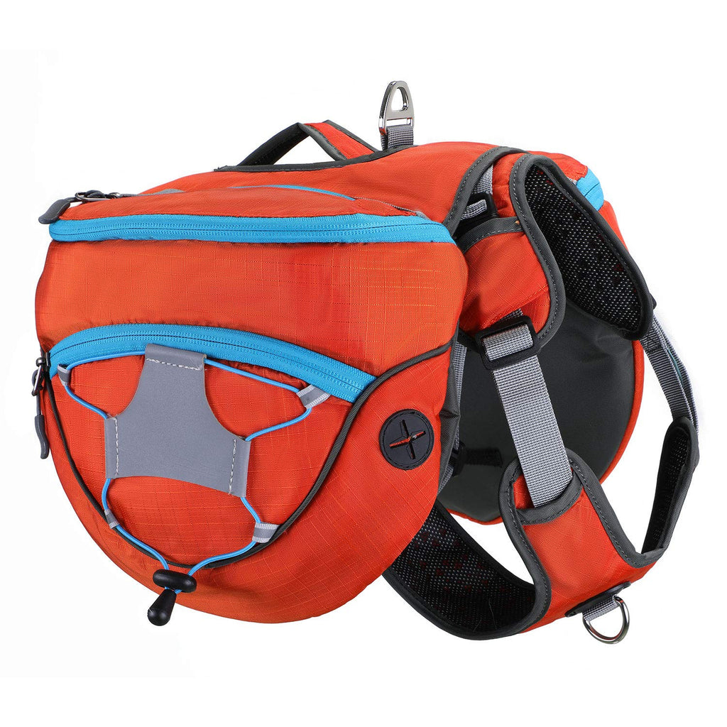 PETTOM Dog Saddle Bags Adjustable Detachable Dogs Hiking Harness with Pockets for Outdoor Walking Hunting(Orange,M) M Orange - PawsPlanet Australia