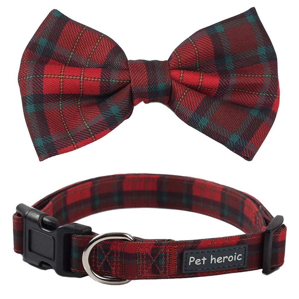 Pet Heroic Pet Dog Cat Collar with Grid Bow tie, Adjustable Plaid Pet Dogs Cats Comfortable Durable Bowtie Collars for Small Medium Large Dogs Cats in 3 Styles Red-grid S - PawsPlanet Australia