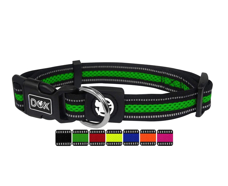 DDOXX Dog Collar Air Mesh, Reflective, Adjustable, Padded | many colors & sizes | for small, medium & large dogs | collars cat puppy pet kitten | Green, S S - 2.0 x 27-37 cm - PawsPlanet Australia
