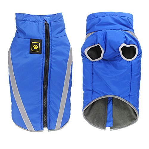 Idepet Waterproof Dog Coat Winter Warm Jacket,Windproof Pet Clothes Dog Jacket Outfit for Small Medium Large Dogs with Harness Hole XL-6XL Blue - PawsPlanet Australia