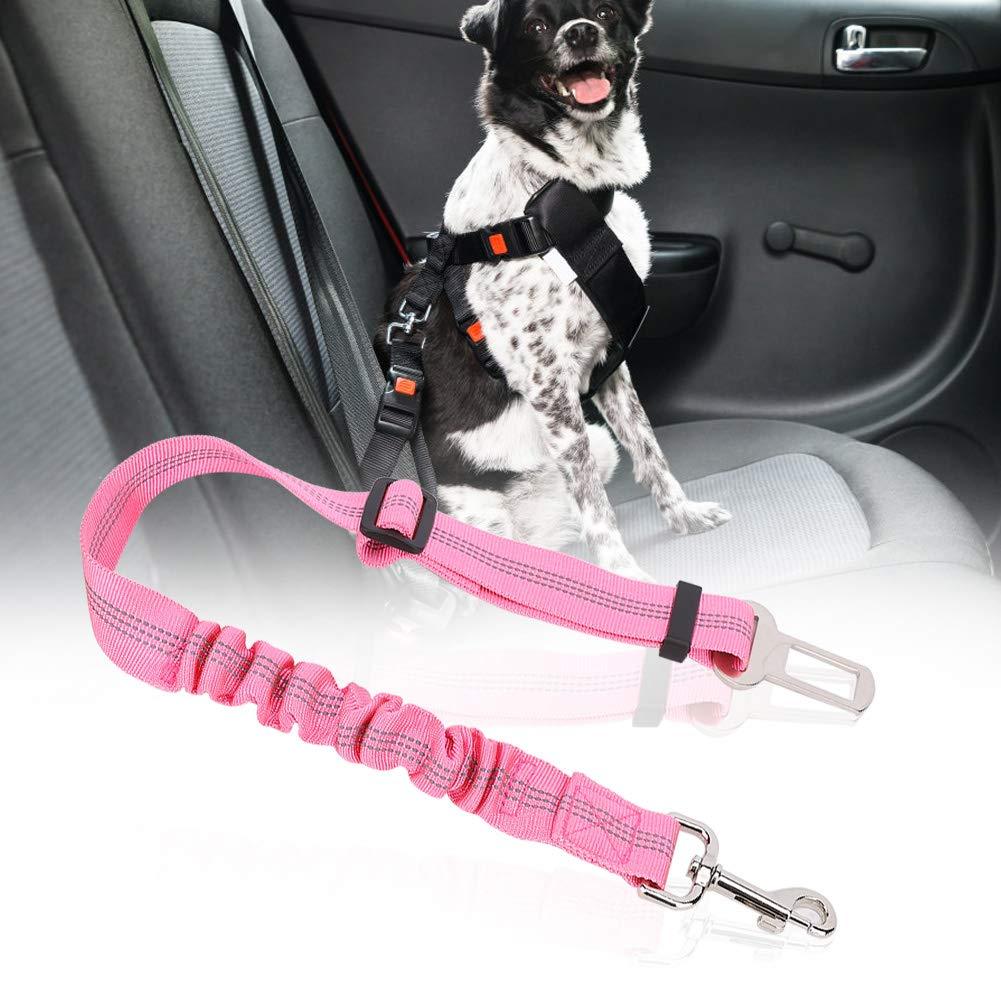 Dog SeatBelt Adjustable Dog Car Seatbelts Reflective Elastic Pet SeatBelt Harness Lead Leash Rope for Dogs Cats and Pets(Pink) Pink - PawsPlanet Australia