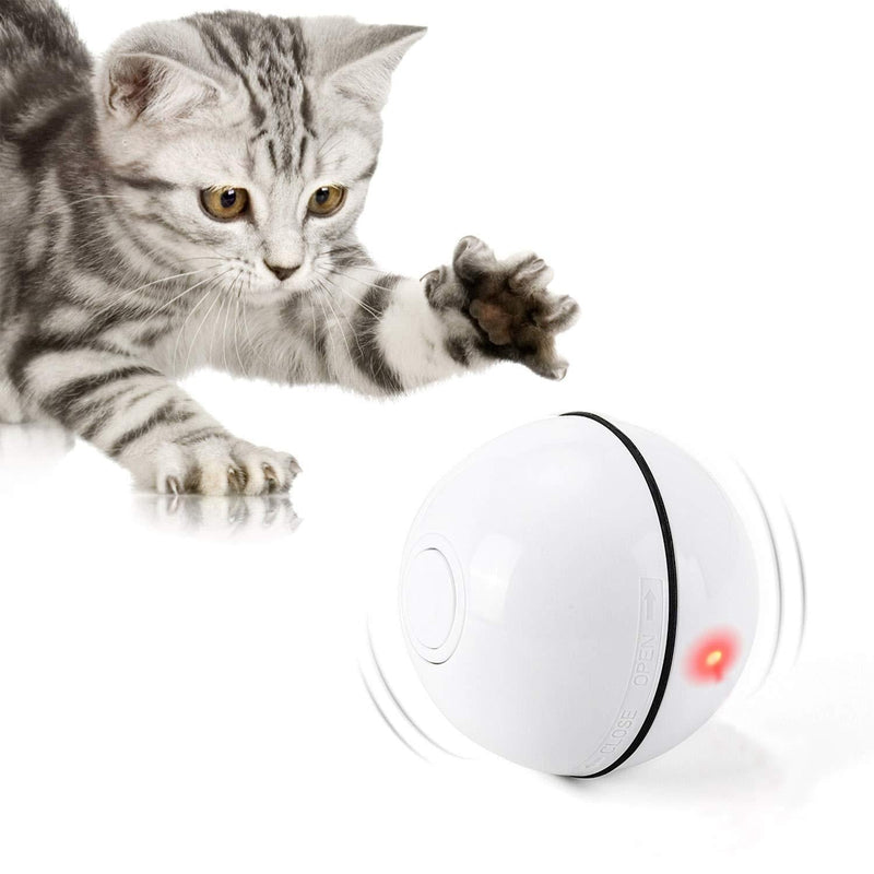 WWVVPET Interactive Cat Toys Ball with LED Light,360 Degree Self Rotating Ball,USB Rechargeable Cat Ball Toy,Stimulate Hunting Instinct Kitten Funny Chaser Roller Pet Toy - White Pearl White - PawsPlanet Australia