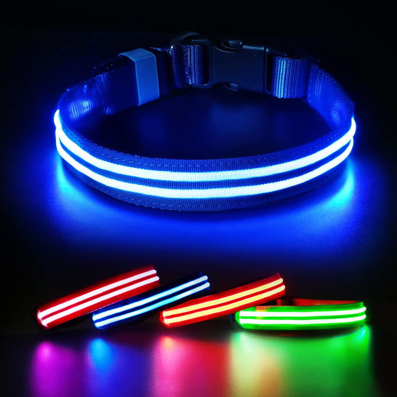 PcEoTllar Light Up Dog Collar Rechargeable, LED Dog Collar Light for the Dark, Flashing Dog Collar Waterproof 3 Glowing Mode Bright Lighted Collar 10H Working Time for Small/Medium/Large Dog, Blue S S (Pack of 1) - PawsPlanet Australia