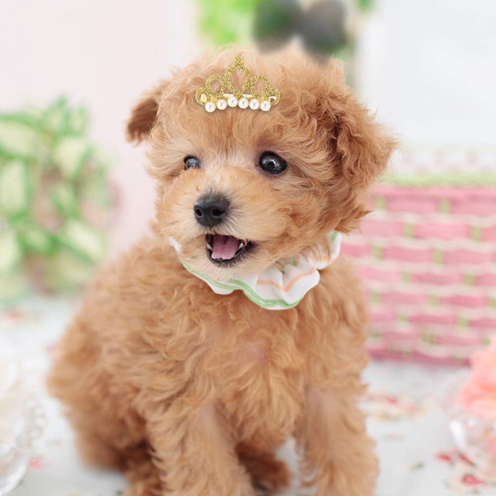 25Pcs Dog Hair Clips Crown Shape Pet Hairpin Pearls Pet Princess Clips Cute Cat Hair Clips Bows Puppy Grooming Hair Accessories for Small Medium Dogs - PawsPlanet Australia