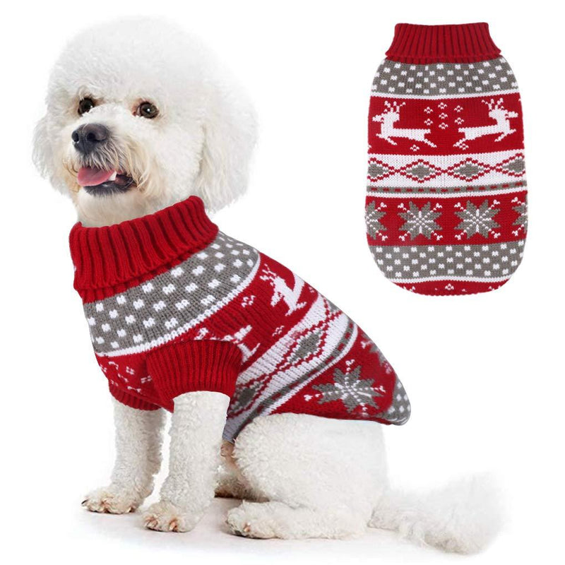Idepet Christmas Dog Costumes,Dog Winter Jumper Coat,Pet Knit Sweater with Reindeer Pattern Puppy Warm Clothes for Dogs Puppy Kitten Cats S Red - PawsPlanet Australia