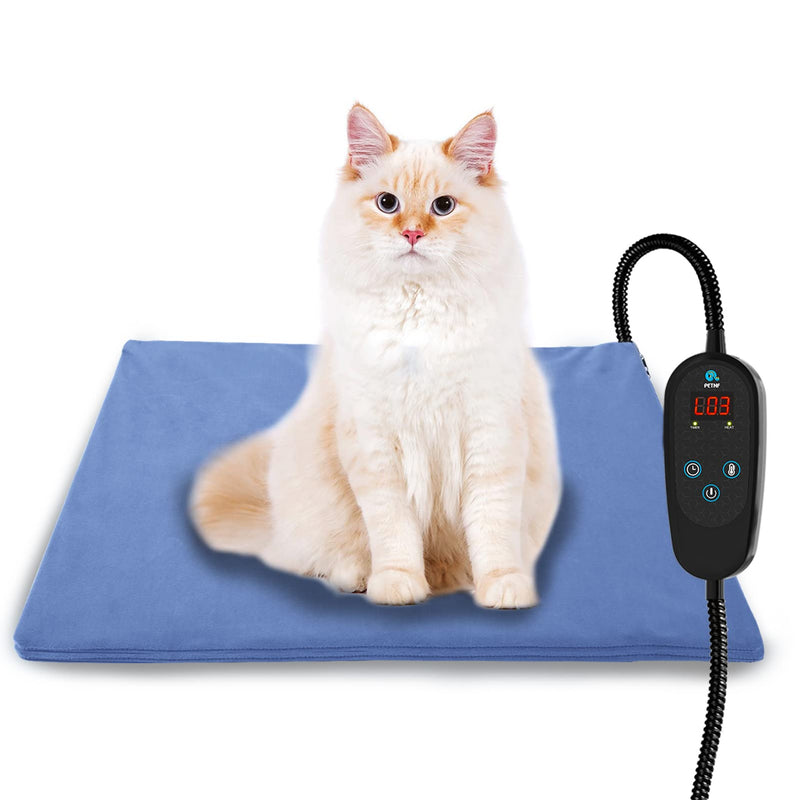 Pet Heating Pad, Dog Electric Heat Pad with Timer, 50x40CM Waterproof Heating Pad for Dogs, Indoor Safety Temperature Adjustable Heated Cats Mat Bed for Pets with 210CM Chew Resistant Steel Cord M: 50x40CM Blue - PawsPlanet Australia