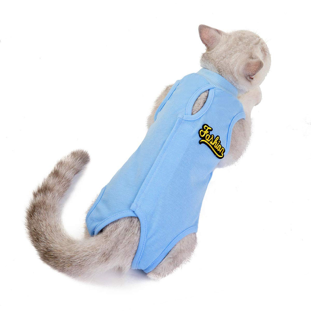 Kismaple Cat Recovery Suit for Abdominal Wounds Surgical Skin Diseases Anti-Licking Cotton Breathable Vest E-Collar Alternative for Cats After Surgery Wear (S Chest Girth: 11.4in, Blue) S Chest Girth: 11.4in - PawsPlanet Australia