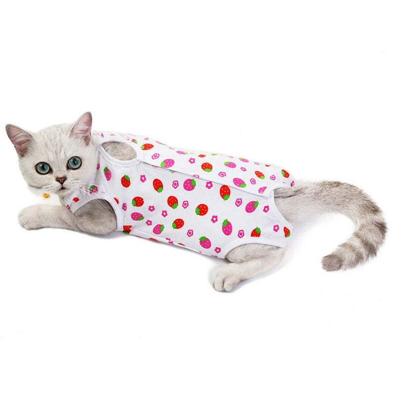 Kismaple Cat Recovery Suit for Abdominal Wounds Surgical Skin Diseases Anti-Licking Cotton Breathable Vest E-Collar Alternative for Cats After Surgery Wear (S Chest Girth: 11.4in, Pink Strawberry) S Chest Girth: 11.4in - PawsPlanet Australia