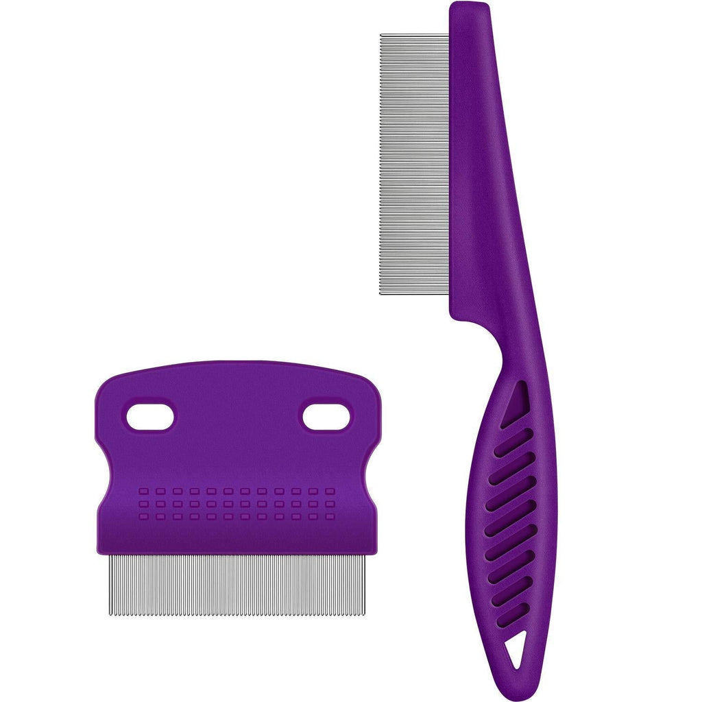 Boao 2 Pieces Flea Tear Stain Remover Comb Pet Dogs Cats Grooming Tool Stainless Steel Safe Metal Teeth Removal Combs, Clean Lice/Tangles/Knots/Crust/Dirt (Purple) - PawsPlanet Australia