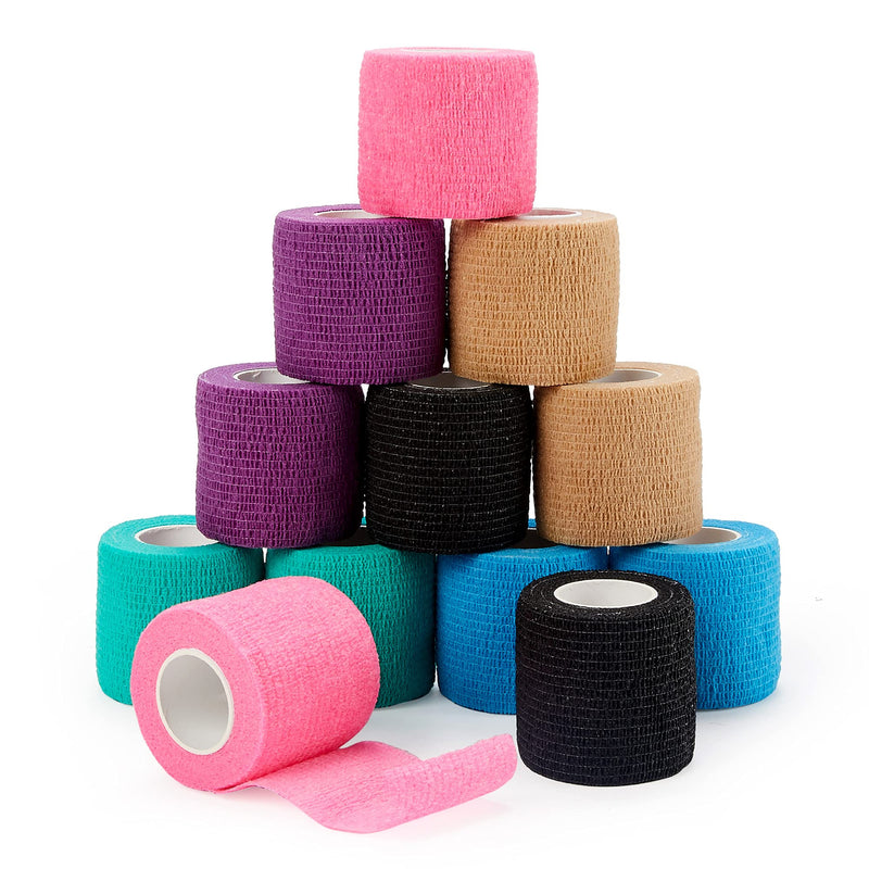 Self Adhesive Bandage 5cm x 4.5m, Cohesive Bandages Tape of 12 Rolls Pet Vet Wrap for First Aid, Sports, Wrist and Ankle Mix Color - PawsPlanet Australia