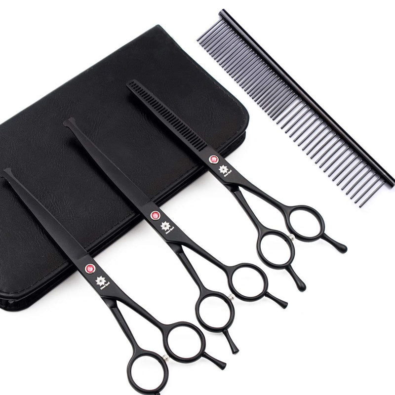 Dream Reach Professional 7.0 Inches Dog Grooming Scissors Kit Cutting Curved Scissors Thinning Shears Grooming Comb Pet Hair Trimming Scissors Set for Dogs and Cats (3-set Blunt Tip) 3-Set Blunt Tip - PawsPlanet Australia
