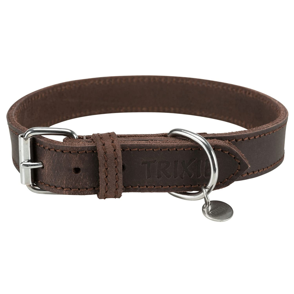 Trixie Rustic Fatleather Collar, M-L: 42-48 cm/25 Mm, Dark Brown, 0.1019 kg - PawsPlanet Australia