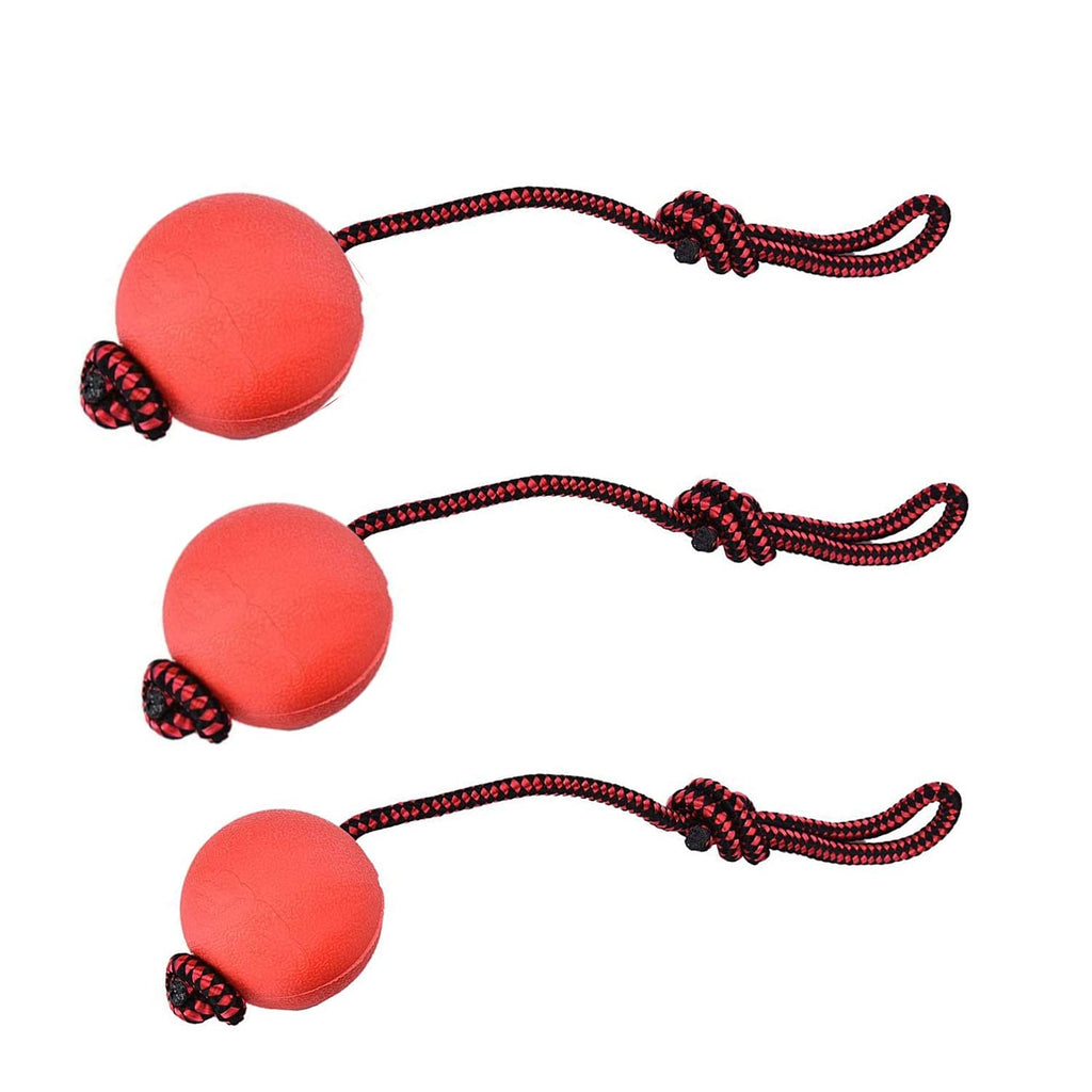 Kuiji Dog Rubber Solid Ball with Rope, Tug of War Balls Reward, Training Fetching Tugging Ball Toys for Small Dogs Teeth Cleaning Boredom Chew Toys (3 Different Sizes) - PawsPlanet Australia