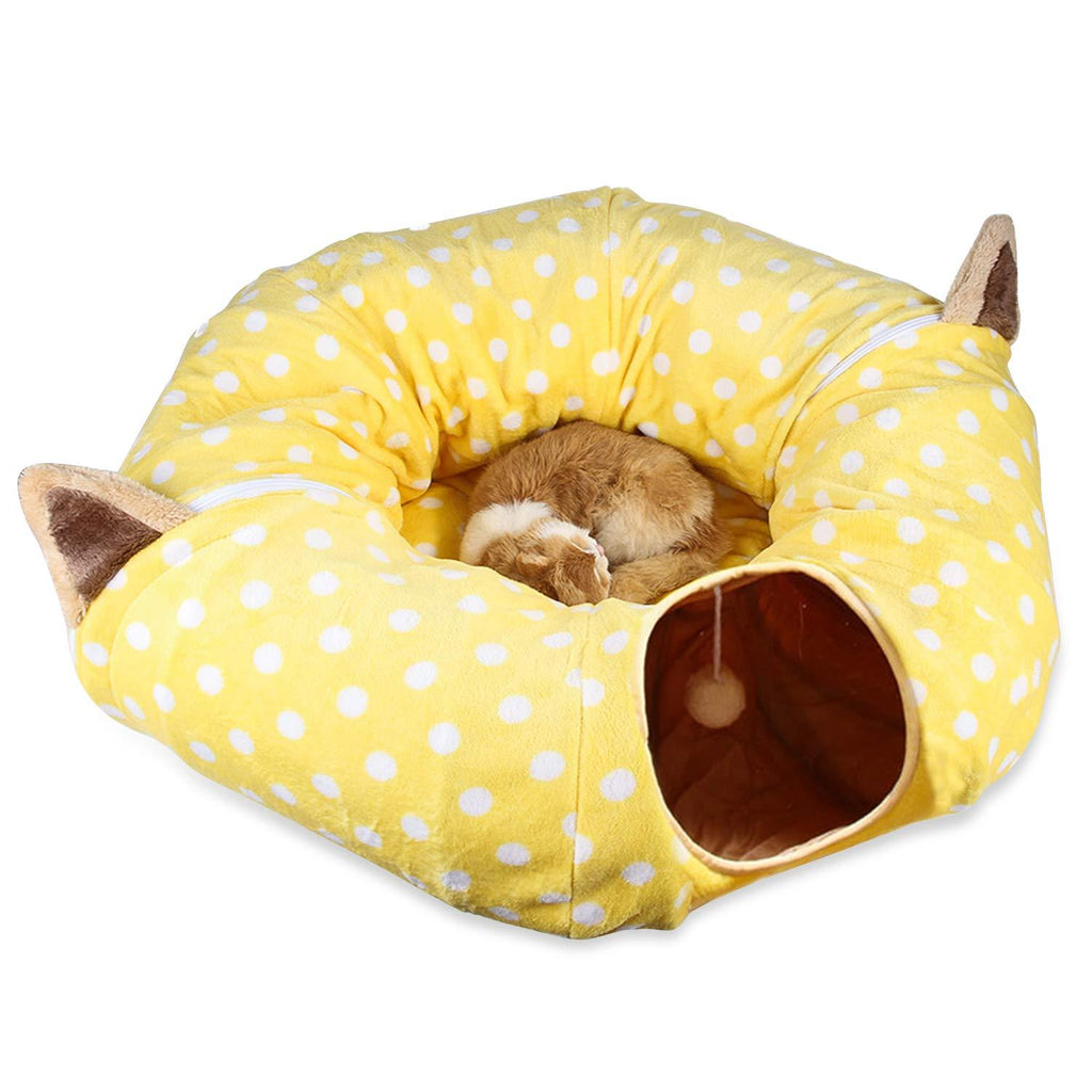 PETCUTE Cat Tunnel Bed Cat Tube Tunnel Cat Tunnels for indoor cats cat bed play tunnel Yellow Yellow b - PawsPlanet Australia