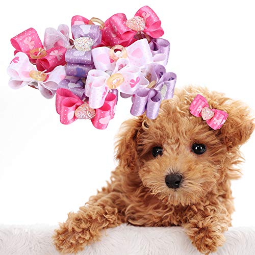Hffheer 15Pcs Pet Multicolor Hair Bowknot Bows Stylish Gradient Color Pet Grooming Products Polyester Fabric with Rubber Bands for Cat Medium Small Dog - PawsPlanet Australia