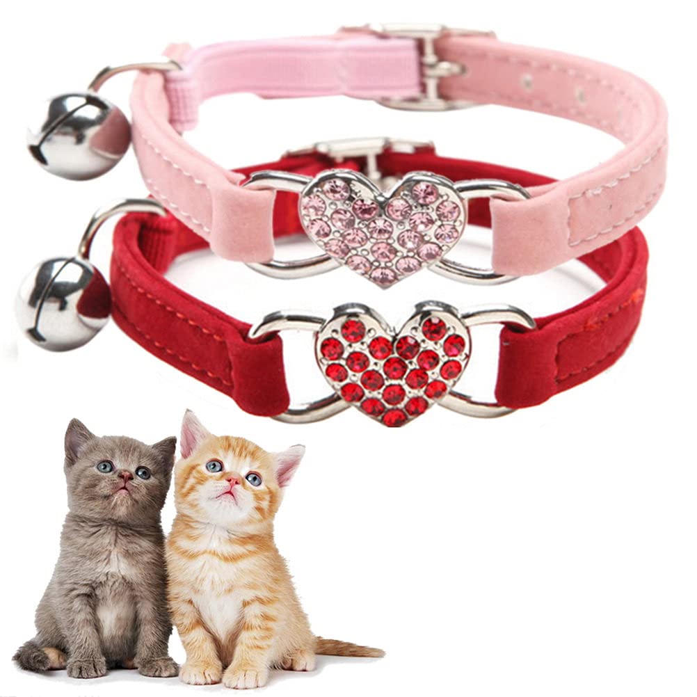 kuou 2 PCS Lovely Kitten Collar, Cat Collar with Bell and adjustable Elastic Strap - PawsPlanet Australia