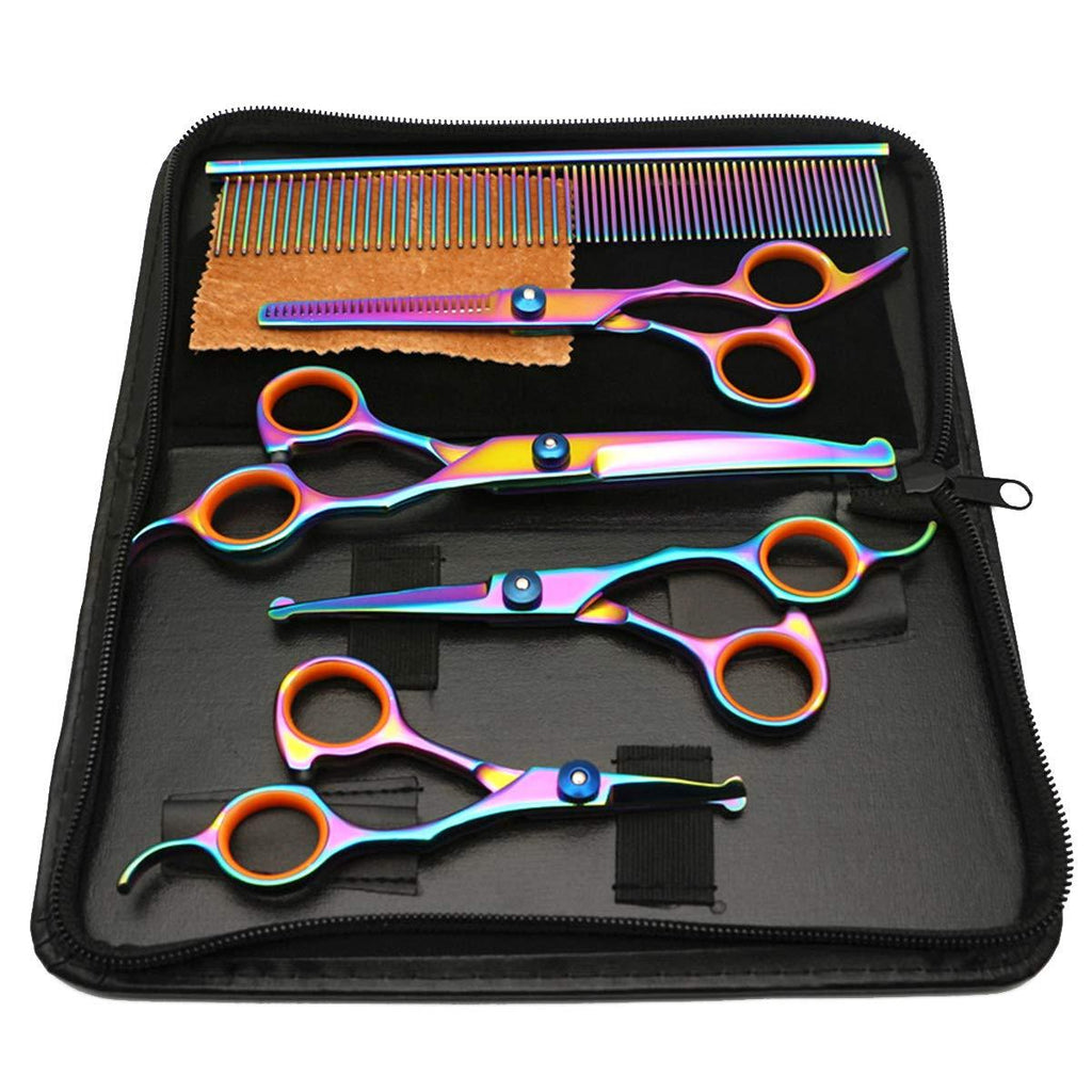 Laelr Dog Grooming Kit, 5Pcs Pet Grooming Scissors Set Professional Pet Trimmer Kit Stainless Steel Dog Cat Hair Care Cutting Scissors Thinning Shear, Curved Scissors, Grooming Comb - PawsPlanet Australia