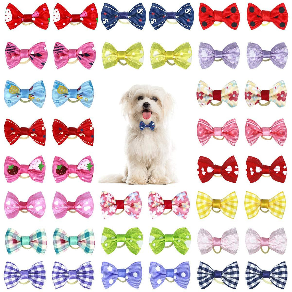 Netspower Pet Hair Bows, Cute Bowknot Bow Tie 50Pcs Headdress Accessories with Rubber Bands Pet Grooming Products in Assorted Color for Puppy Dogs Cats with Long Hair - PawsPlanet Australia