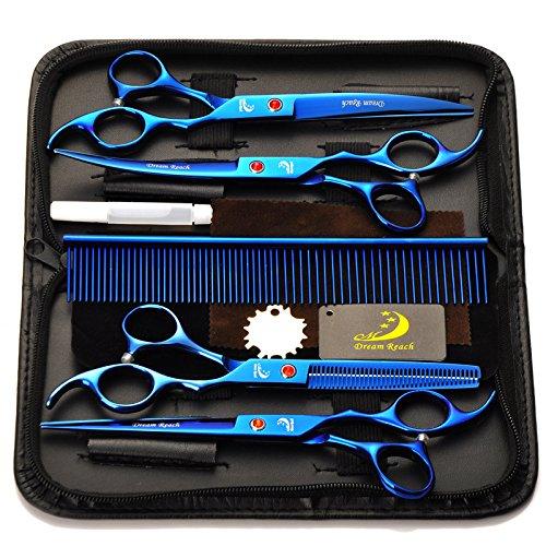 4Pcs/Set Scissors Shears Tool Kit Electroplated Finish with Comb for Pets Grooming or Human Haircut Hair Styling 7.0" Blue - PawsPlanet Australia
