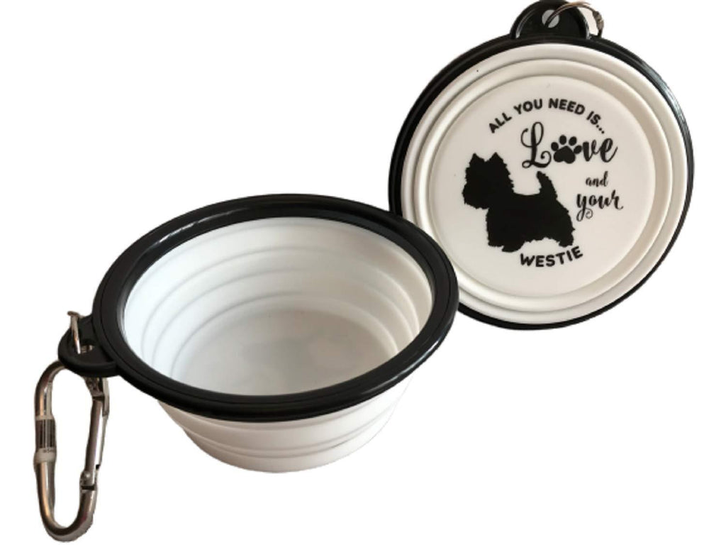 Redwood Westie Travel Dog Food Water Bowl Folds Flat Belt Clip West HighlandTerrier - PawsPlanet Australia