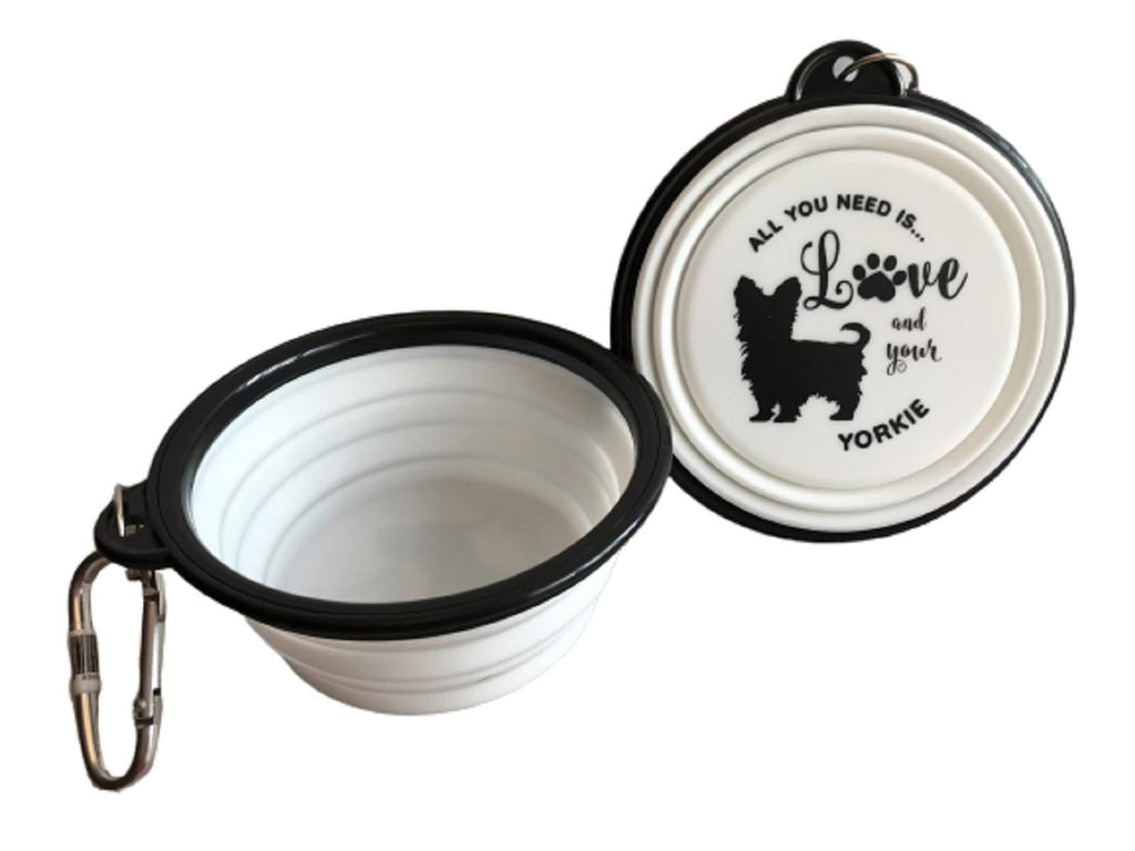 Yorkshire Terrier Travel Water Bowl Yorkie Pet Dog Food Foldable Collapsible Belt Clip Non Slip - PawsPlanet Australia