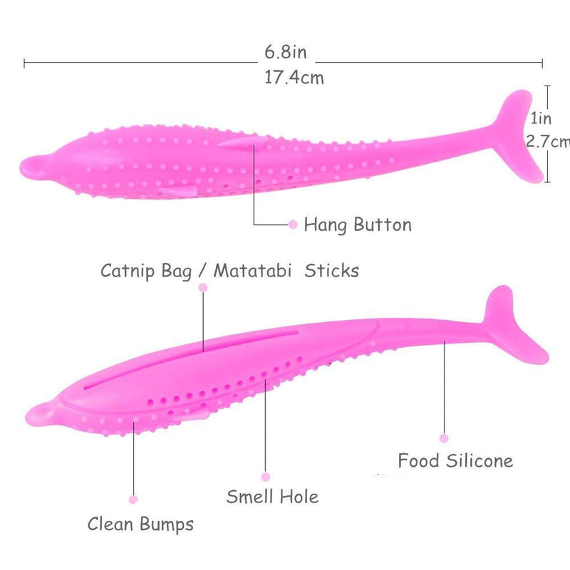Sunshine smile cat fish shape toothbrush with catnip,Pet Silicone Molar Stick,fish flop cat toy,silicone Cat Interactive Chew toy,pet silicone teeth cleaning toy (Pink) Pink - PawsPlanet Australia