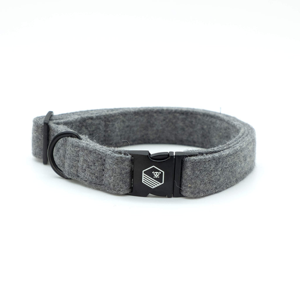 One Sweet Pup Dog Collar | BLACK EDITION | Adjustable by 20cm | Quick-release buckle | Modern design | Suitable for puppy, small, medium & large dogs | Pattern: Grey Wool | Size: Little [25-40cm] Little [25-40cm] - PawsPlanet Australia