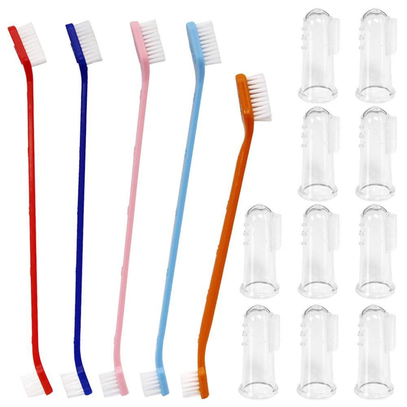 SourceTon Set of 15, Pet Toothbrush Set, 5 Dual Headed Toothbrush Dog Toothbrush and 10 Finger Toothbrush, for Dental Care of Dog & Cat - PawsPlanet Australia