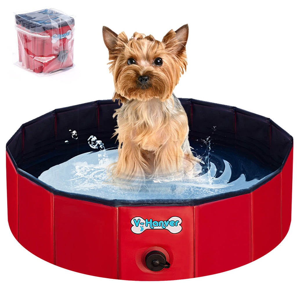 V-HANVER Foldable Dog Pool Hard Plastic Collapsible Pet Bath Tub for Puppy Small dogs Cats and Kids, 32 X 8 inch S : (32" X 8" | 80cm x 20cm) Red - PawsPlanet Australia