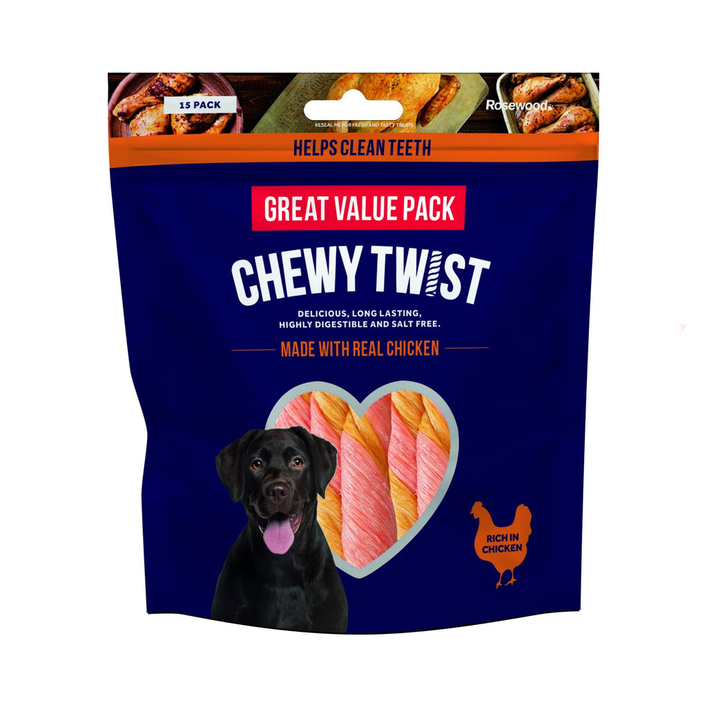 Rosewood Chewy Twist Chicken Dog Treat Extra Large Value Pack 15pc 345g, 5 pack SRP (5 x 345g packs, indivudally sealed) - PawsPlanet Australia