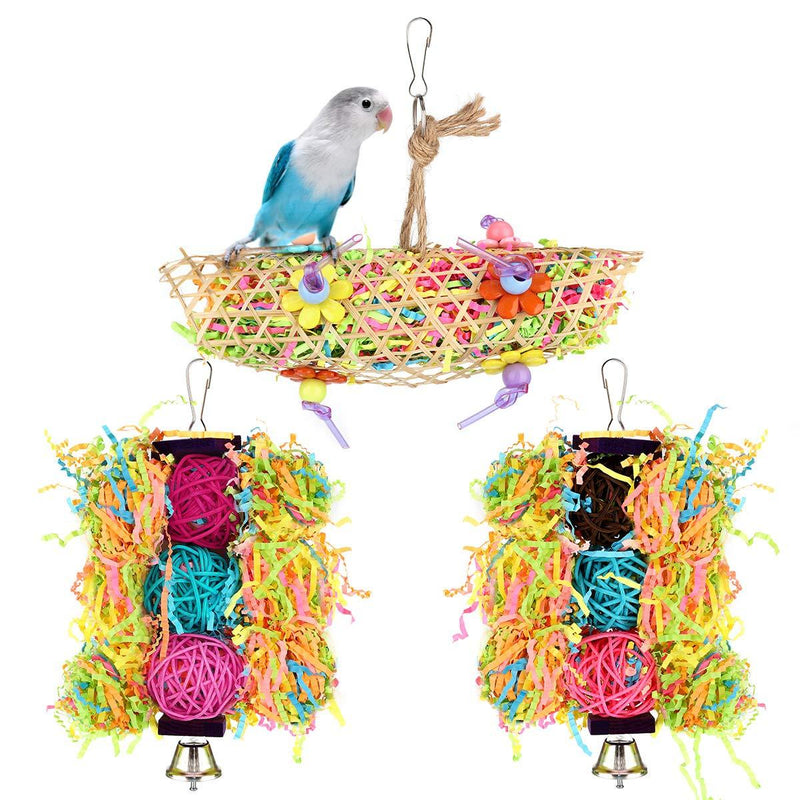 Pawaboo Bird Parrot Toys 3 Packs, Bird Chewing Foraging Shredder Toy Bird Cage Hammock Hanging Swing with Bells for Small Bird, Parakeets, Cockatiels, Conures, Budgie, Lovebirds, Hummingbird, Finches Blue - PawsPlanet Australia