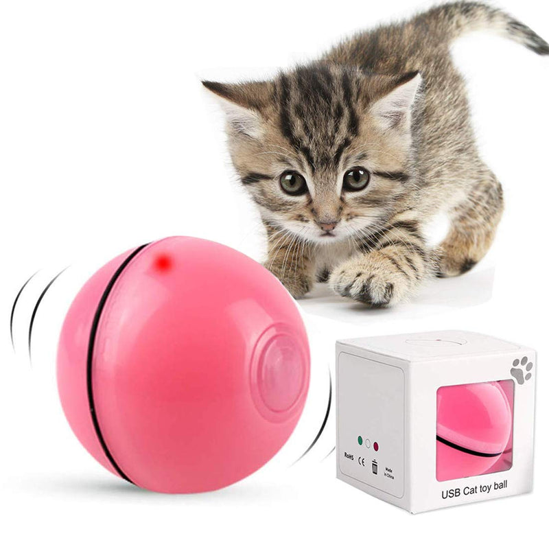 DIWUJI Cat Toys Ball Interactive Automatic Self Rotating Rolling Balls, USB Rechargeable LED Light Entertainment Pet Exercise Chaser Toys For Kitten (Pink) Pink - PawsPlanet Australia