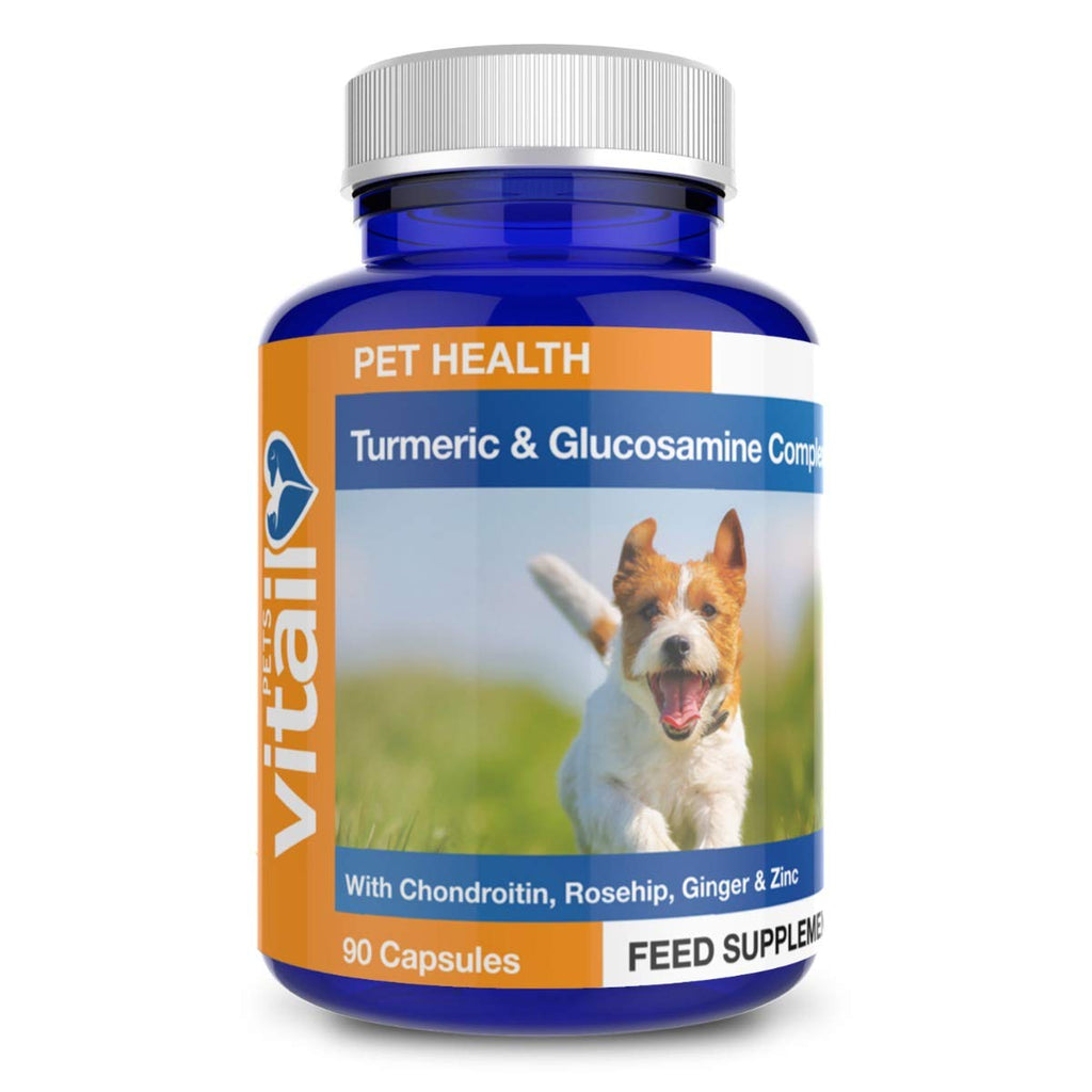 Turmeric and Glucosamine Complex for Pets. Turmeric for Dogs and Cats with Glucosamine, Vitamin C, Rosehip, Ginger and Zinc. 90 Capsules - PawsPlanet Australia