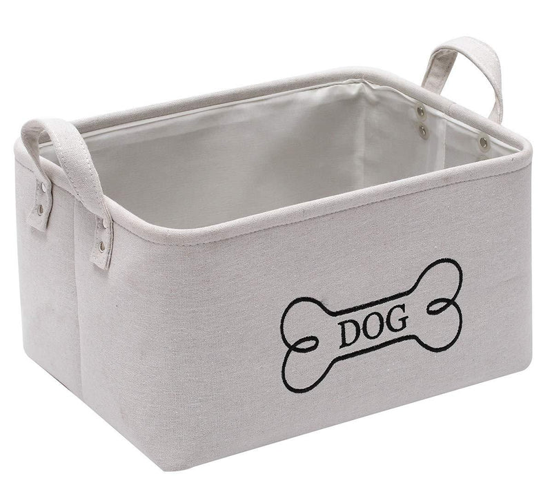 Geyecete Canvas Fabric Dog Toy Basket - Laundry Basket Storage Bin for Dog Toys, Dog Blanket, Dog Clothes Storage white color-Dog-White - PawsPlanet Australia