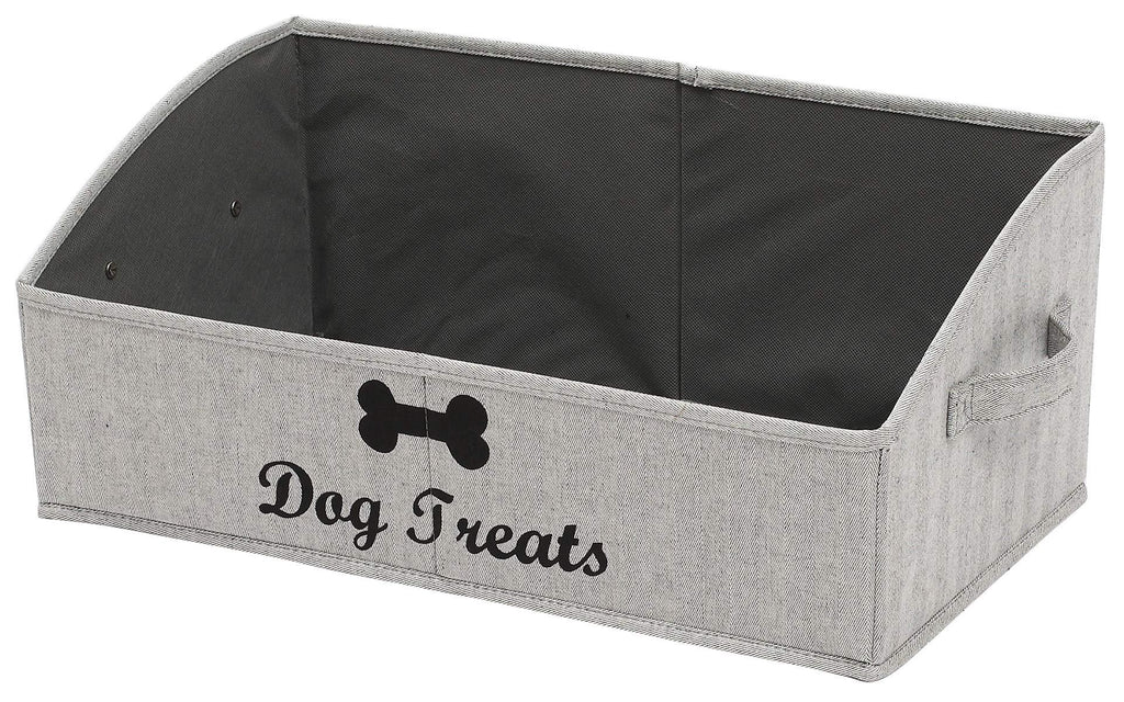 Geyecete Large Dog Treats Basket- Foldable Fabric Trapezoid Organizer Boxes with Cotton Rope Handle, for Dogs Treats Storage, Snacks in bags, plastic cans (Striped Gray-DOG) "Dog Treats" Striped Gray - PawsPlanet Australia