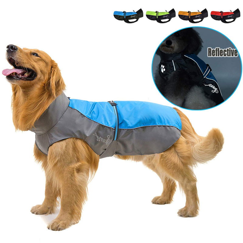 Ranphy Waterproof Dog Raincoat for Medium Large dogs Reflective Adjustable Breathable Jackets Mesh Line Poncho Clothes Outdoor Sports Pet Vest Coat Labrador Rainwear with High Neckline Collar Blue 3XL 3XL:(Back:45cm,Chest:65cm,Neck:40cm) blue and grey - PawsPlanet Australia