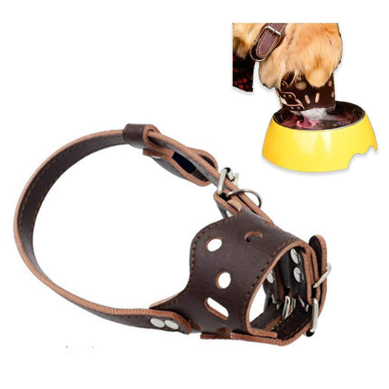 OUKEYI Adjustable Anti-biting Dog Muzzle Leather,Breathable Safety Pet Puppy Muzzles Mask for Biting and Barking (M, Brown) - PawsPlanet Australia