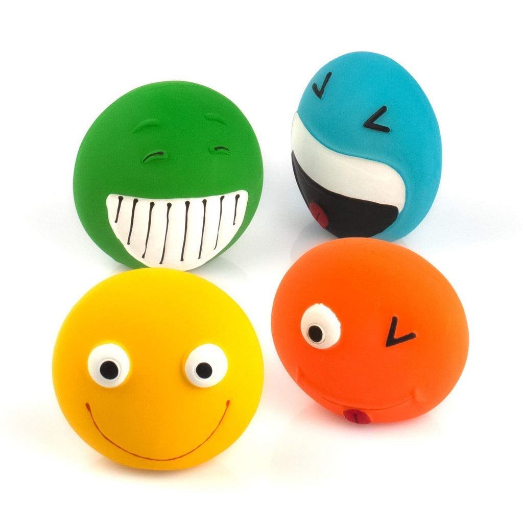 CHIWAVA 4 Pack 3.2" Small Dog Toys for Interactive Dogs Latex Rubber Flat Smile Balls Squeeze Squeaky Toy Fetch Play - PawsPlanet Australia