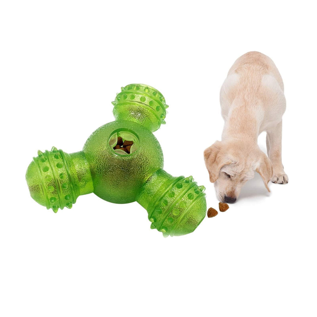 WishLotus Interactive Dog Toys, IQ Treat Dog Food Dispenser Three-Hole Rubber Dog Chew Toy Durable Bite Resistant Dog Treat Ball and Tooth Cleaning Pet Toys for Small and Medium Dogs (Green) Green - PawsPlanet Australia