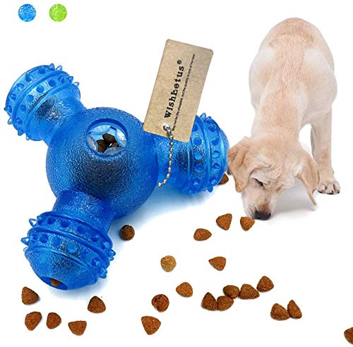 WishLotus Interactive Dog Toys, IQ Treat Dog Food Dispenser Three-Hole Rubber Dog Chew Toy Durable Bite Resistant Dog Treat Ball and Tooth Cleaning Pet Toys for Small and Medium Dogs (Blue) Blue - PawsPlanet Australia