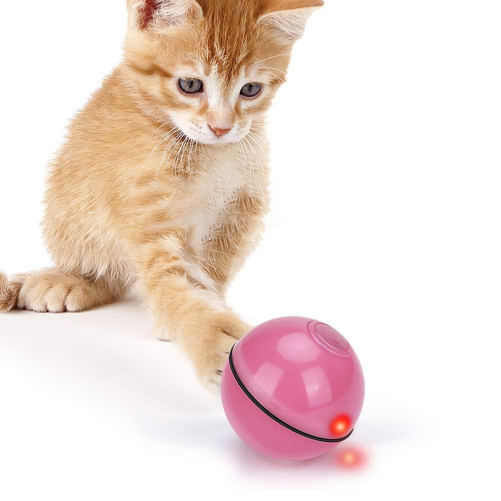 E-More Cat Toys Ball, Cat Interactive Toy Automatic Self Rotating Rolling LED Light USB Rechargeable Cat Chaser Ball Entertainment Pet Exercise Toy Ball for Kitten Puppy, Pink - PawsPlanet Australia