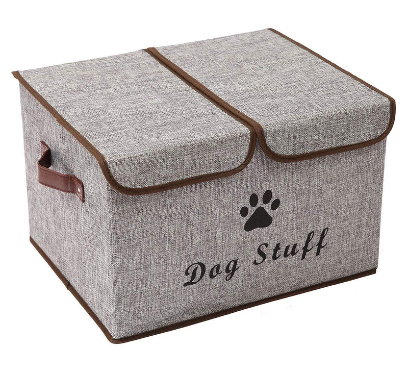 Morezi Large Dog Toys Storage Box Canvas Storage Basket Bin Organizer with Lid - Perfect Collapsible Bin for Organizing Dog Cat Toys and Accessories - Light Gray - PawsPlanet Australia