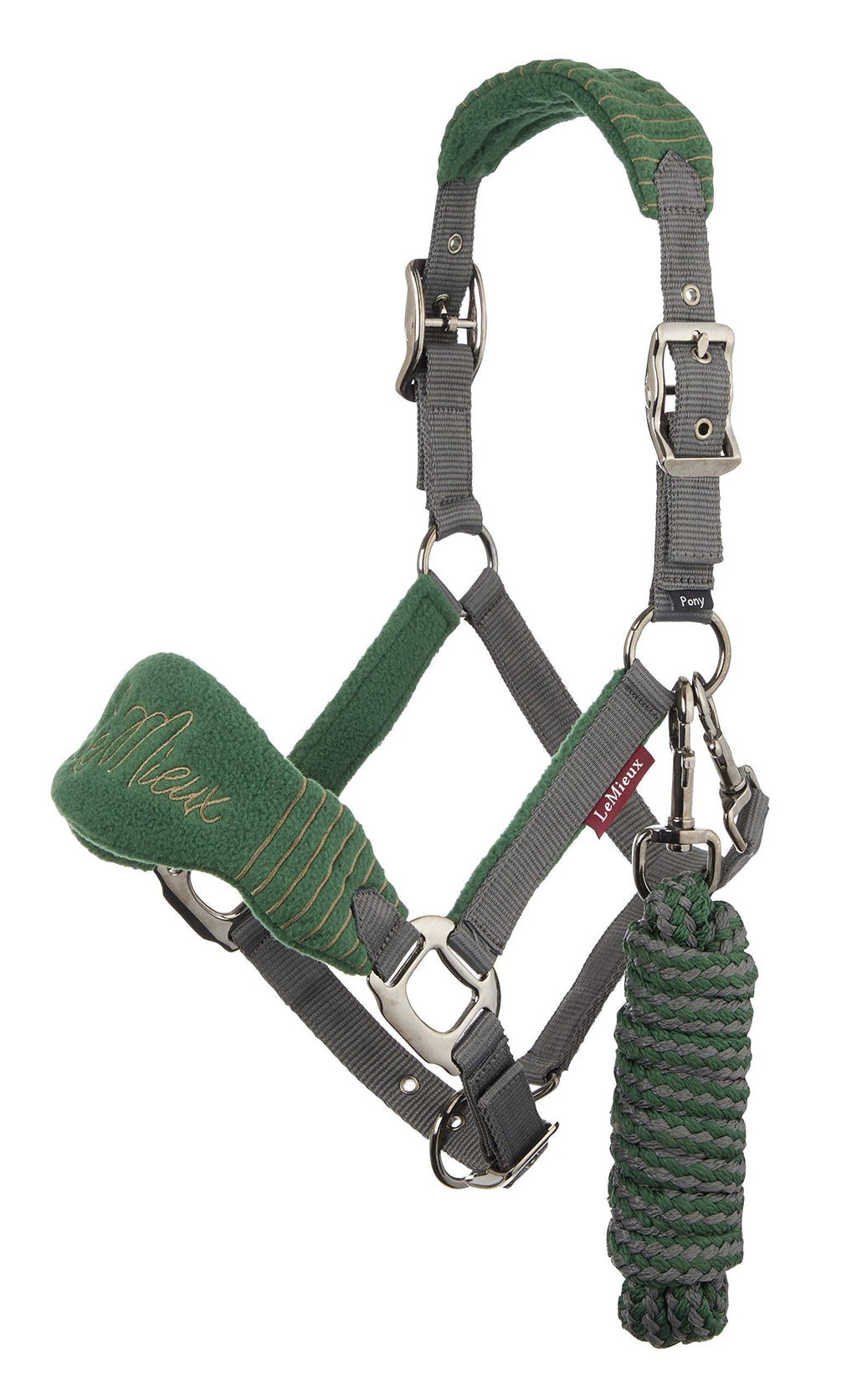 LeMieux Vogue Fleece Headcollar with Lead Rope - Extra Padding, Adjustable at Curb and Poll Strap Full Hunter Green - PawsPlanet Australia