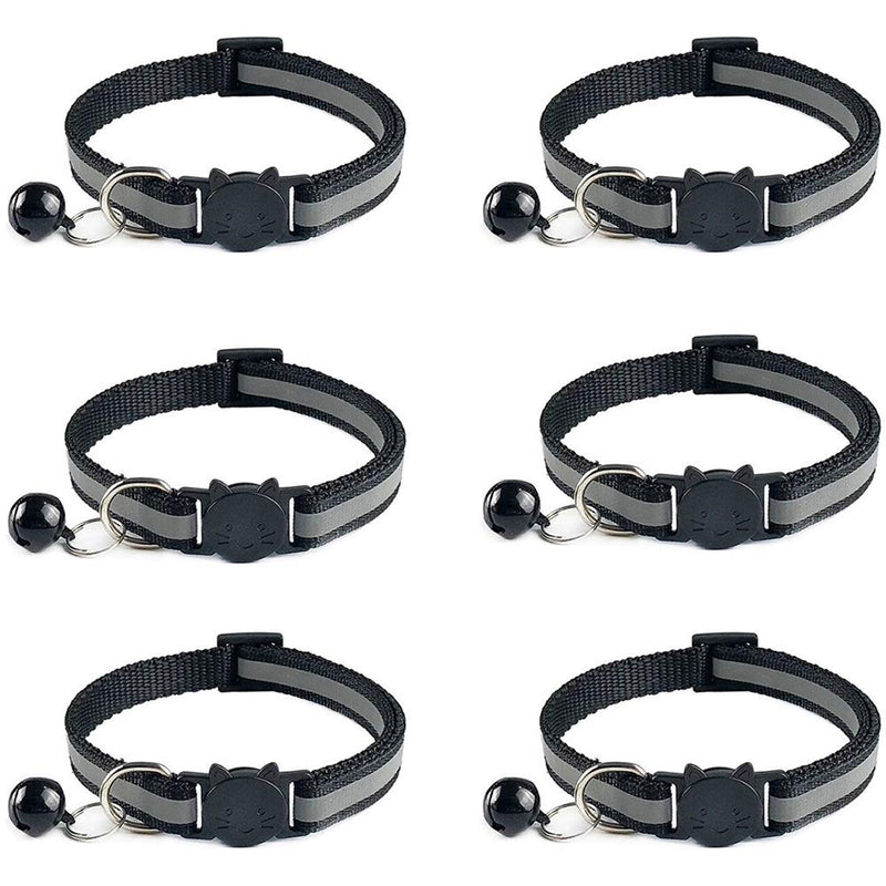 Tafeiya 6x Reflective Design Adjustable Cat Collars 20-32cm More Safety Quick Release Safety Buckle with Bell(Black) Black - PawsPlanet Australia