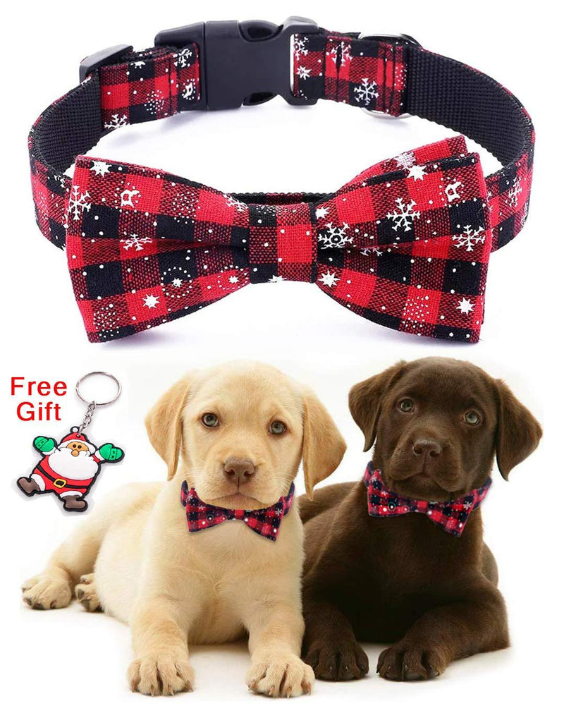 Moonpet Xmas Christmas Dog Collar with Bow Tie - 100% Cotton Nylon Design Adjustable Handmade Dog Collar - Cute Fashion for Small Medium Large Dogs-M M:neck 15 "- 19 ", ,1.0’’ width - PawsPlanet Australia